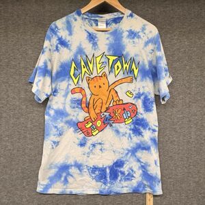 Cavetown Band Skateboard Cat Concert Blue Tie Dye/ Ice Dye Shirt Size L